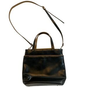 Sag Harbor Black Crossbody Bag Purse Satchel Shoulder‎ Handbag Tan Trim